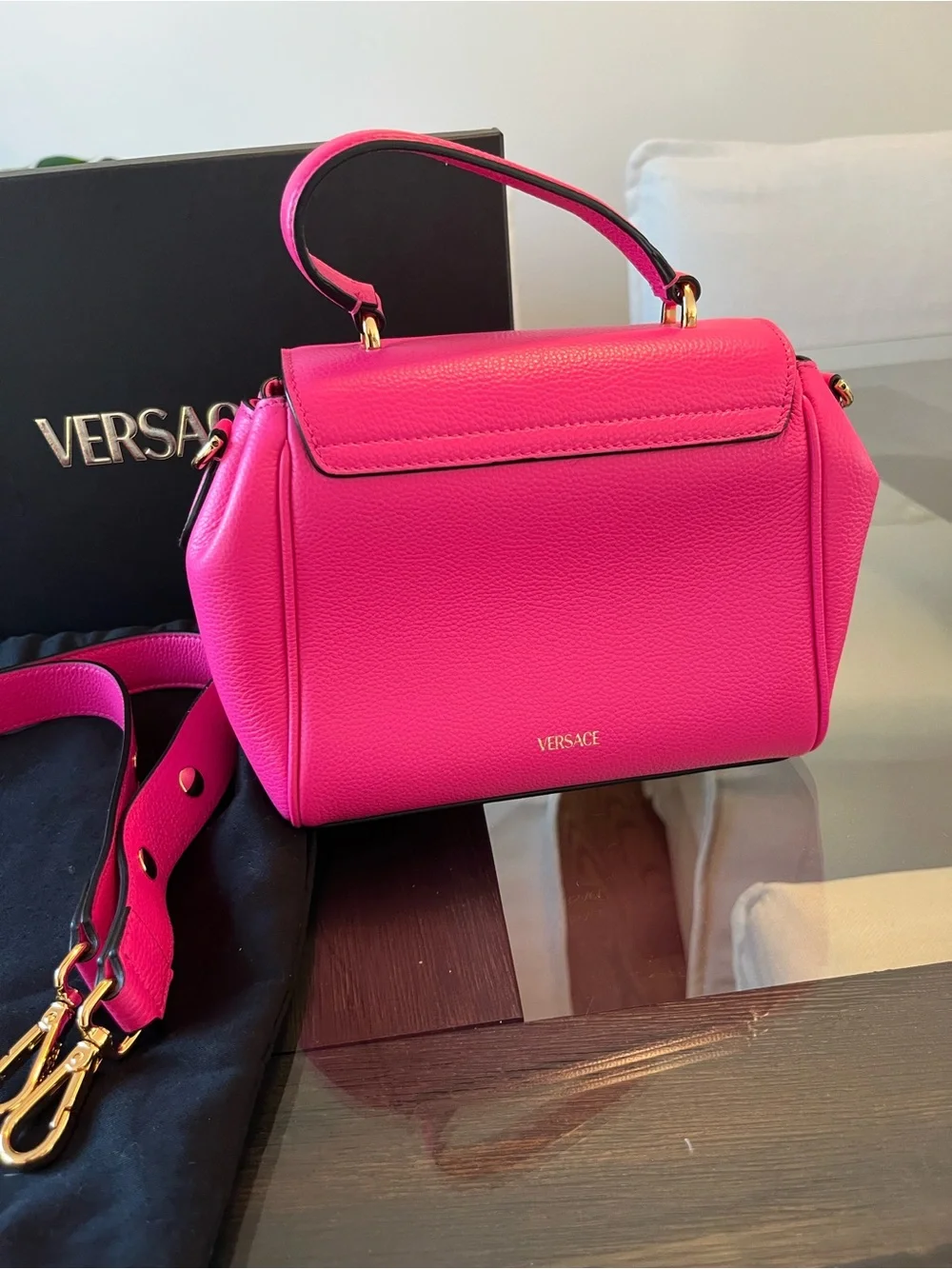 Versace Virtus Grainy Calf Pink Top Handle Bag NWT